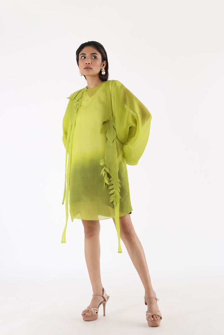 Lime Green Organza Short Dress Set