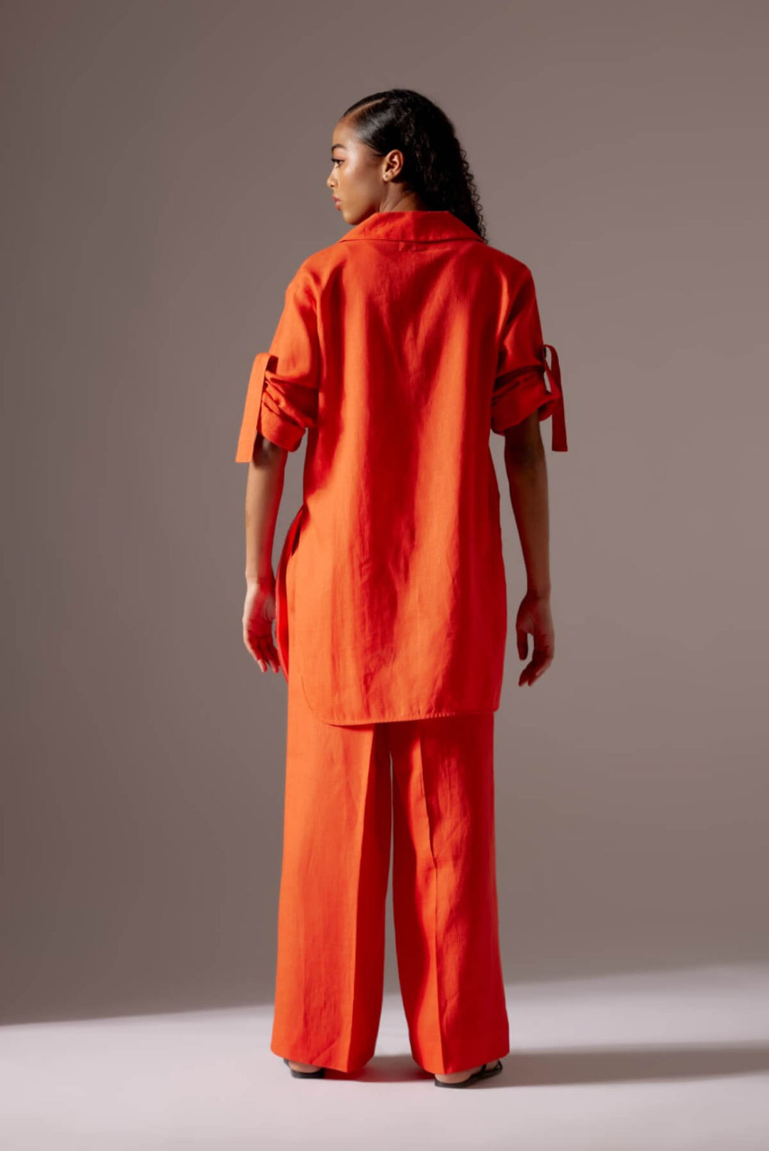 Orange Linen Shirt Fit Jacket Co-ord