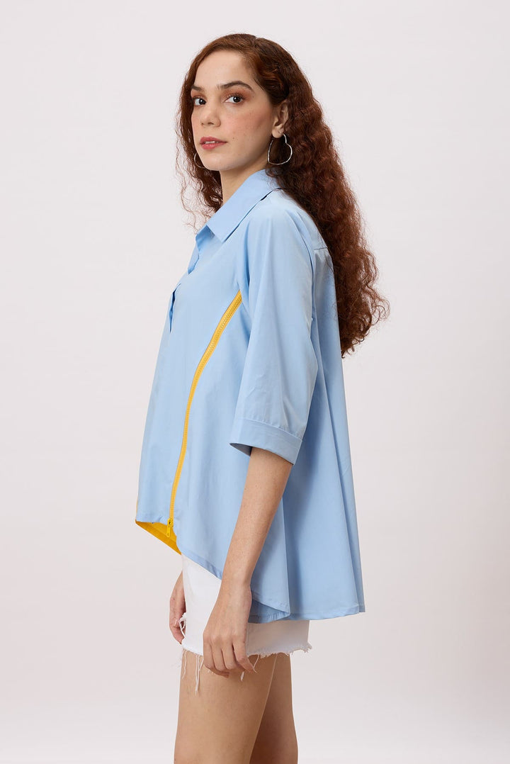 Sienna Zipper Shirt An easy button down shirt with asymmetrical hem