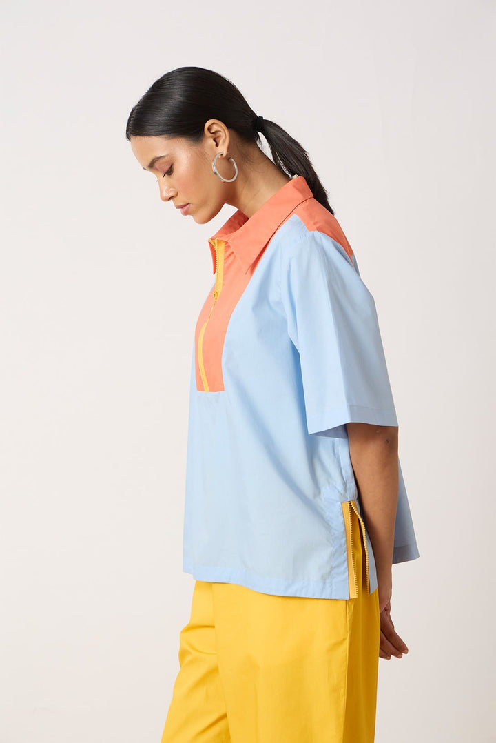 Bexley Top An easy, boxy top with a contrast coloured collar and yoke