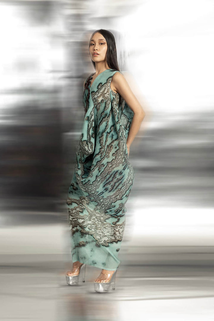 Draped dress with 3D embellishment detailing