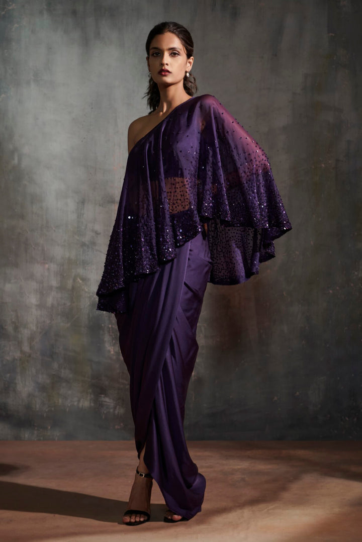 Silk Cape with Draped Skirt