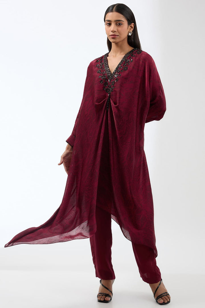 Embroidered Printed Pick-Up Tunic With Trousers Set