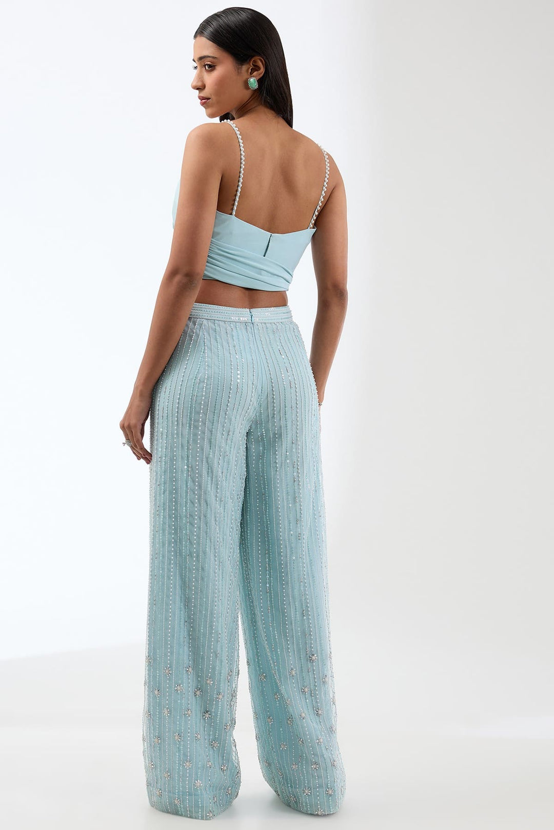 Heavily Embroidered Trousers With Wrap Around Top