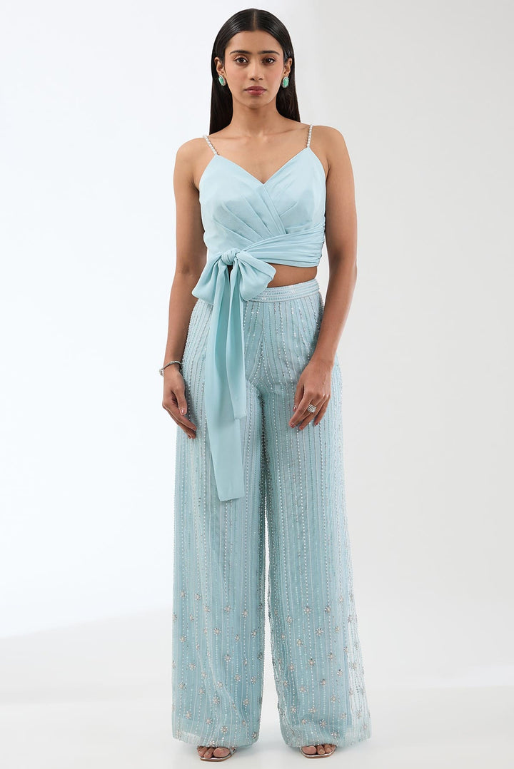 Heavily Embroidered Trousers With Wrap Around Top