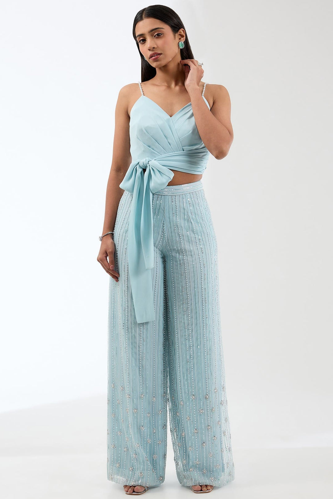 Heavily Embroidered Trousers With Wrap Around Top