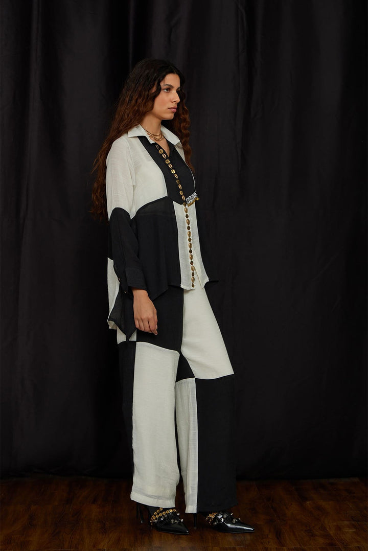 Black & White Panelled Shirt Set