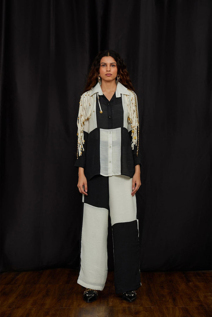 Black & White Panelled Jhalar Shirt Set