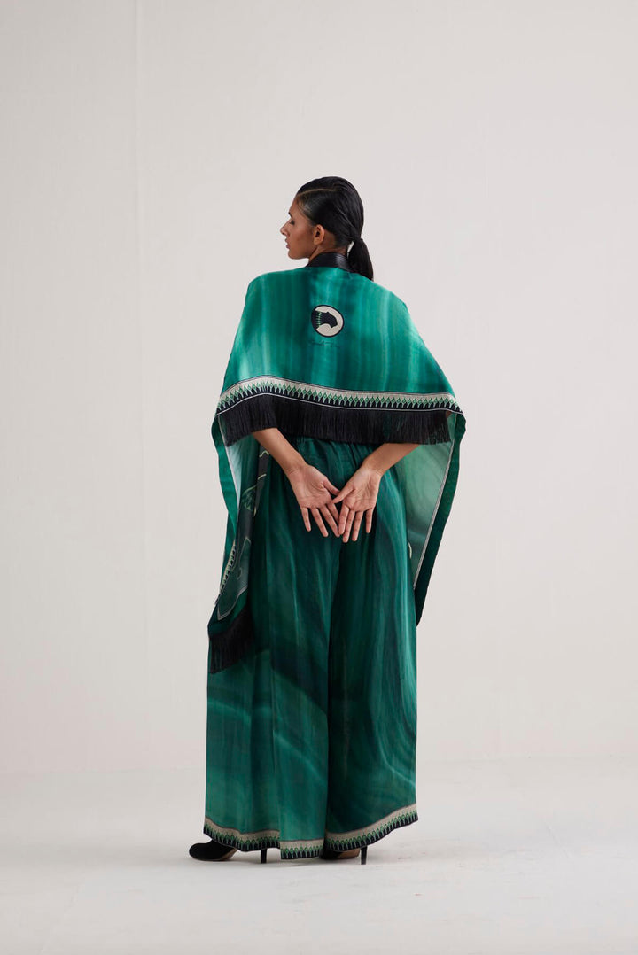 Otesha statement deep-neck, shawl overlay with striped pants