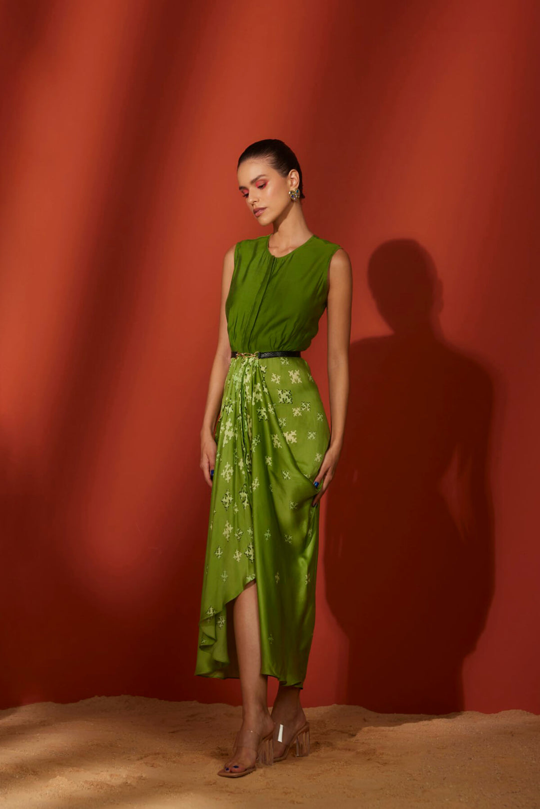 Izumi formal solid top yoke Green Toga Dress