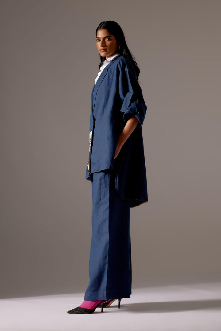 Blue Linen Oversized Jacket Co-ord