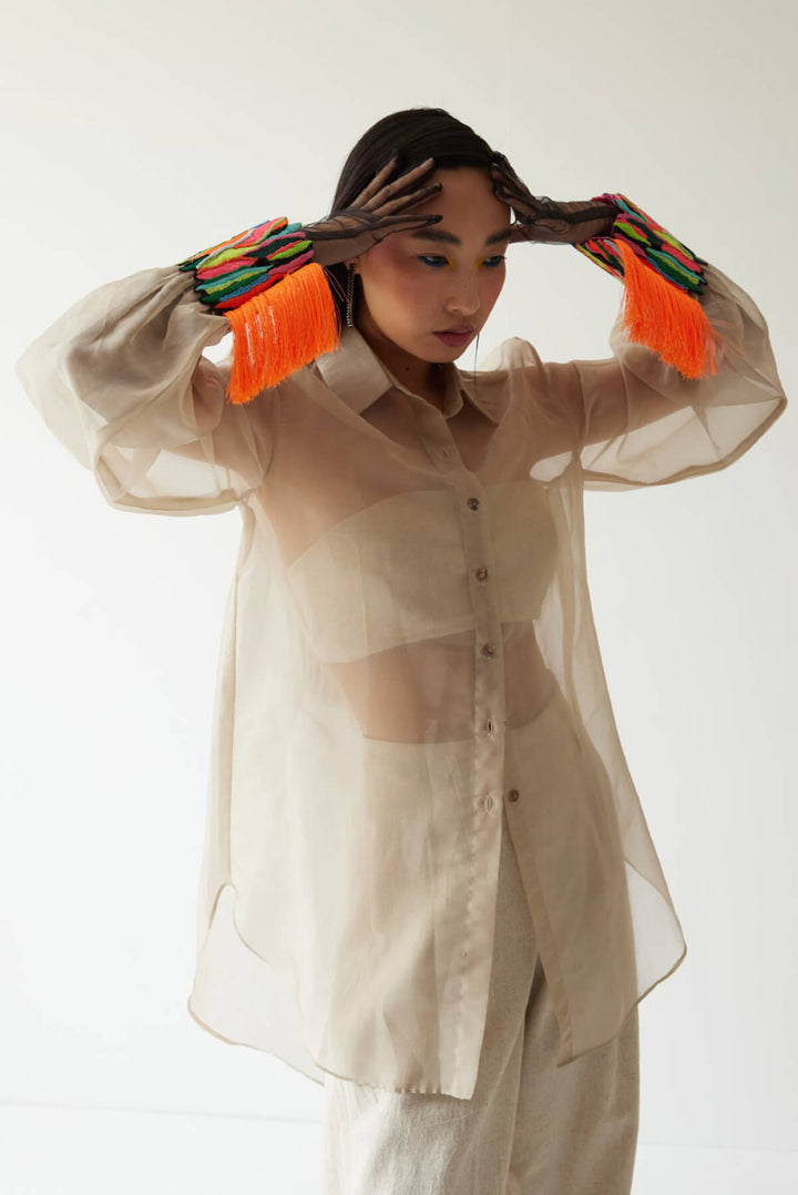 Organza Shirt With Paint Stain Cuffs
