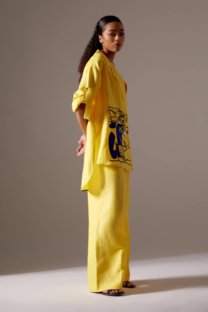 Yellow Linen Face Oversized Jacket Co-ord