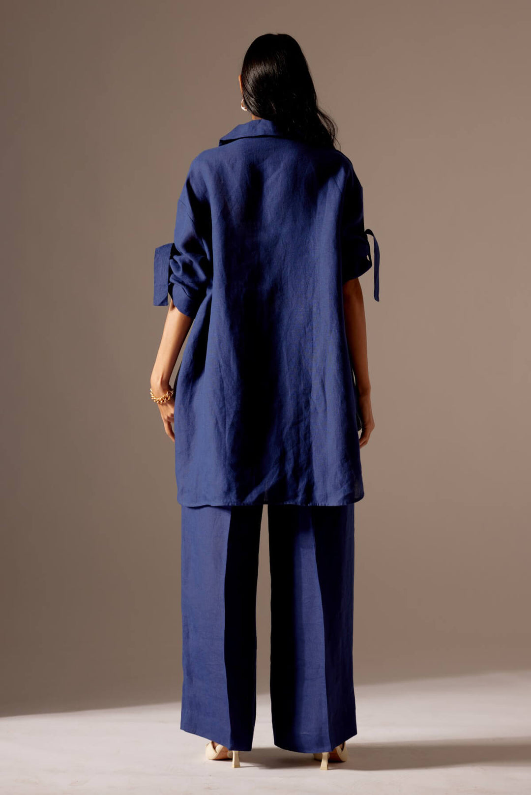 Blue Linen Face Oversized Jacket Co-ord