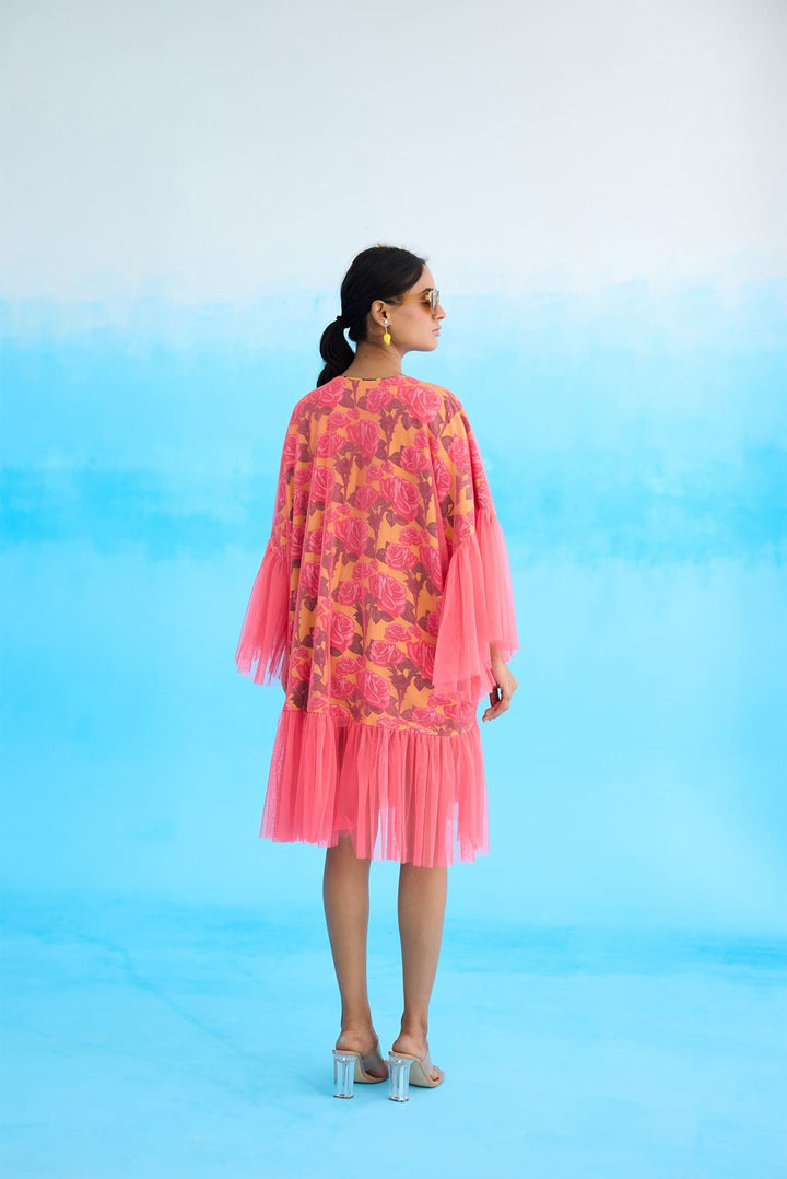 Mithai pink rose printed frill dress