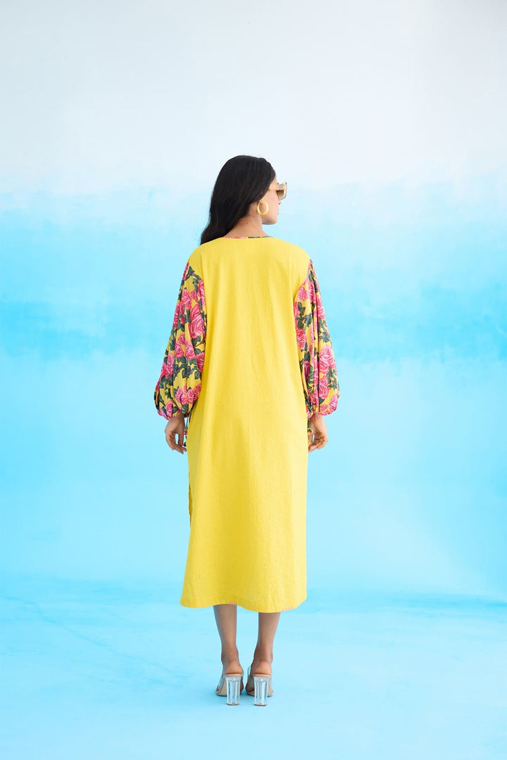 Yellow A-line flower tassels dress