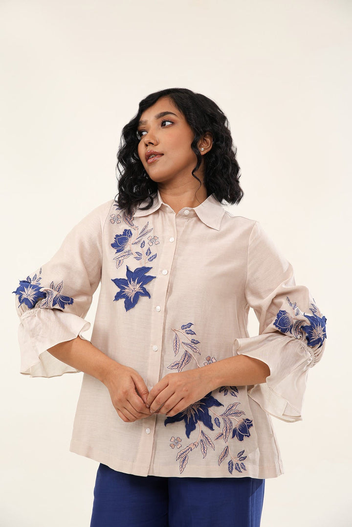 Jasmine Shirt - Off White & Blue