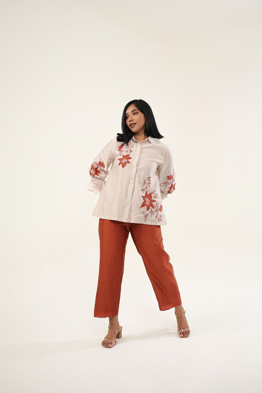 Jasmine Shirt - Off White & Rust