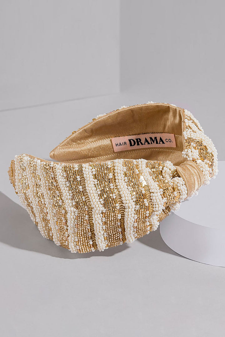 Irina Knotted Hair Band - White & Gold