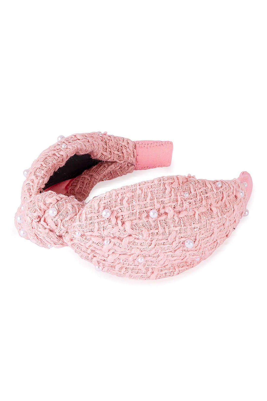 HDC X Emily In Paris Light Pink Tweed Knotted Hair Band With Pearls