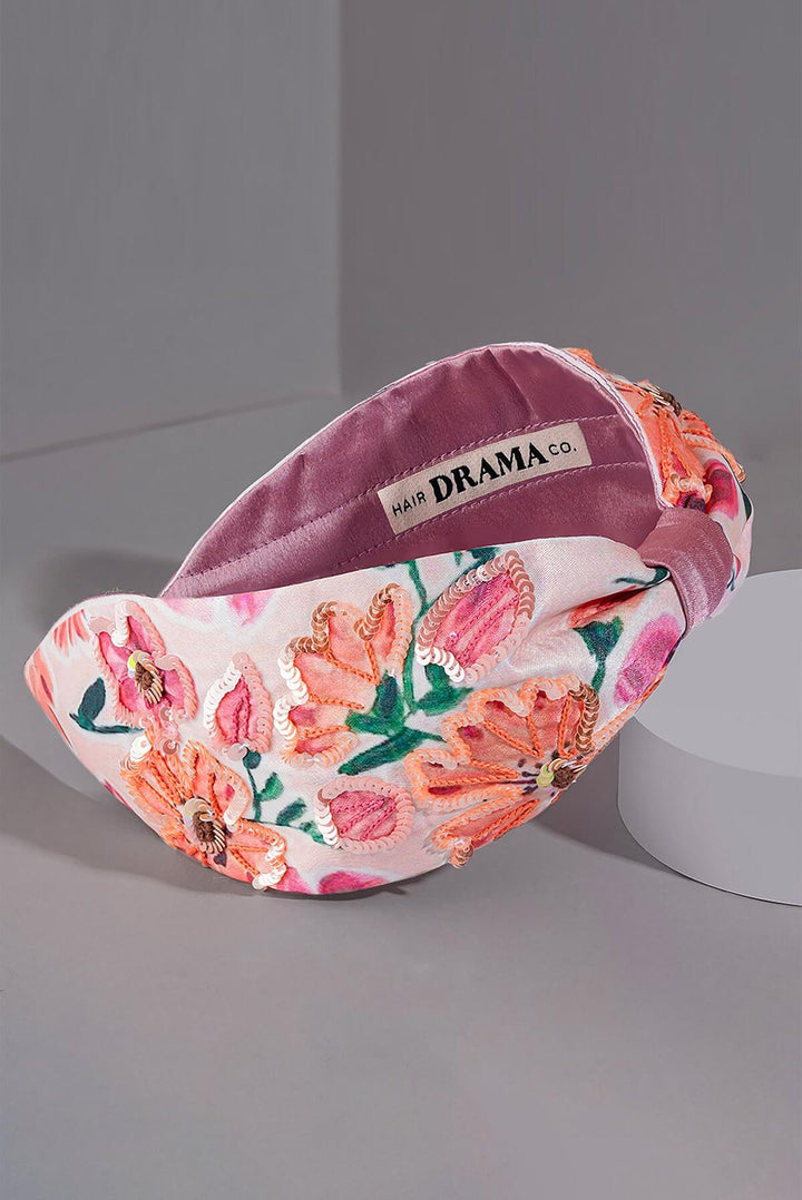 Floral Knotted Hair Band - Pink & Peach