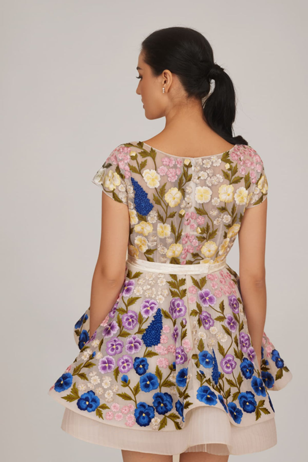 Ombre Floral Mini Dress W/ Belt