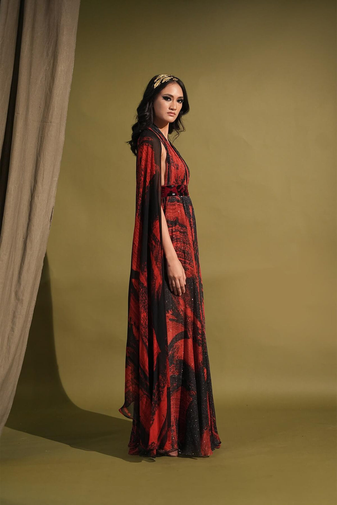 Red & Black Embroidered Maxi Dress