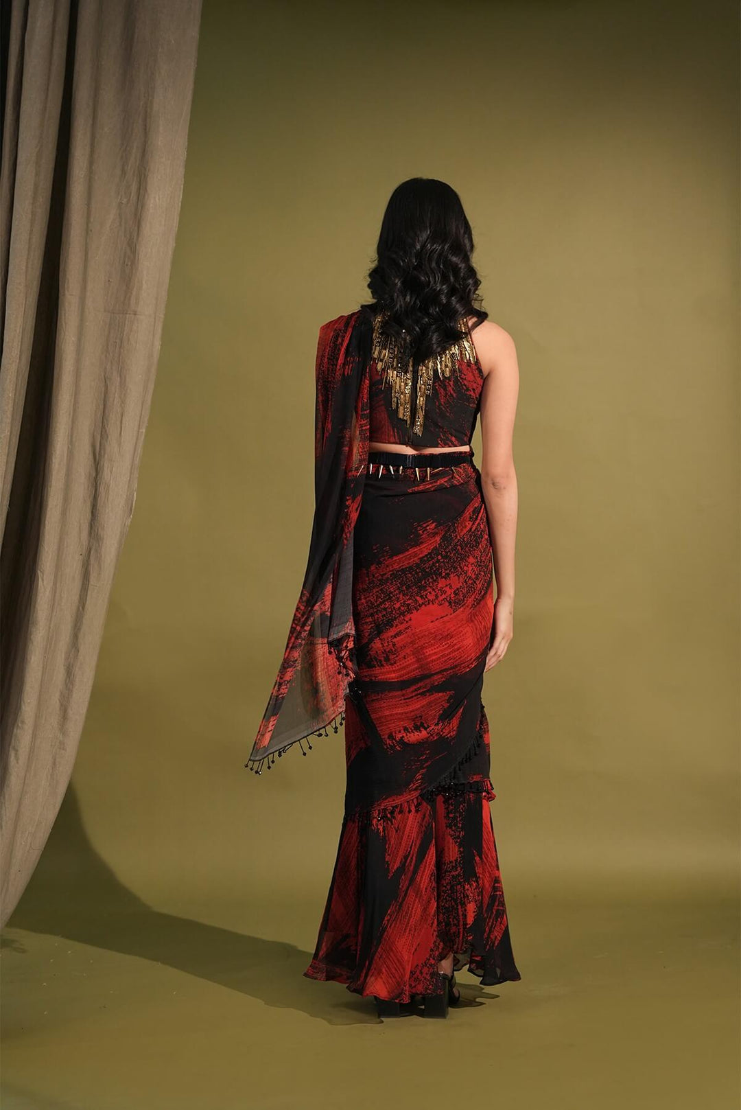Red & Black Sari Set