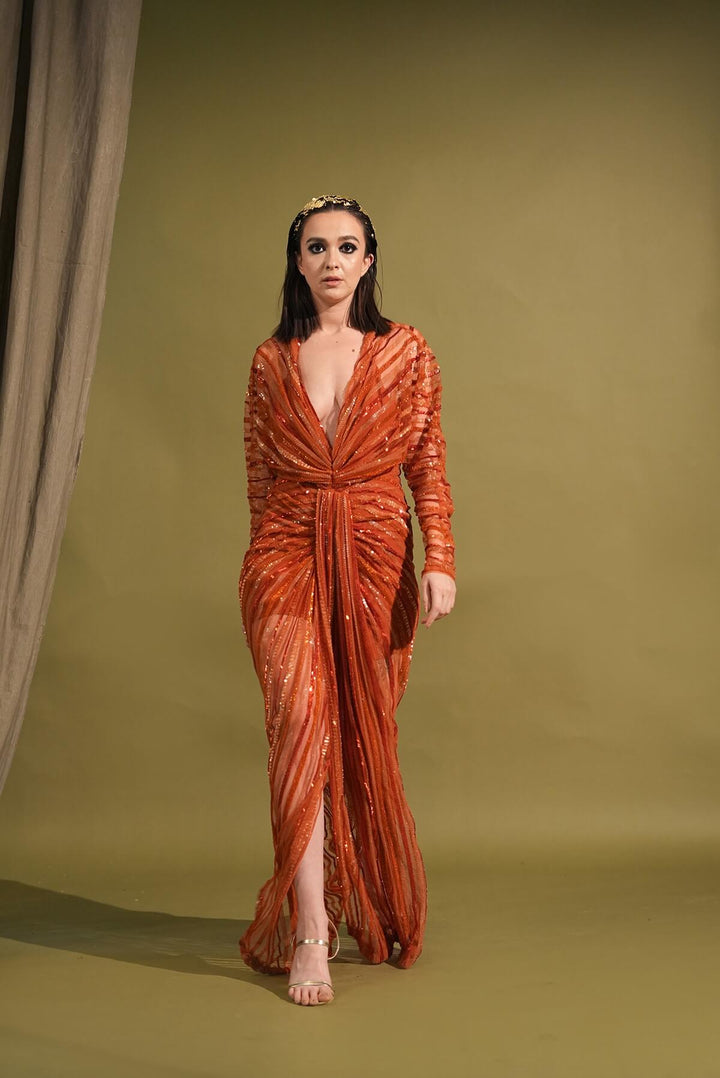 Tangerine Drapped Maxi Dress