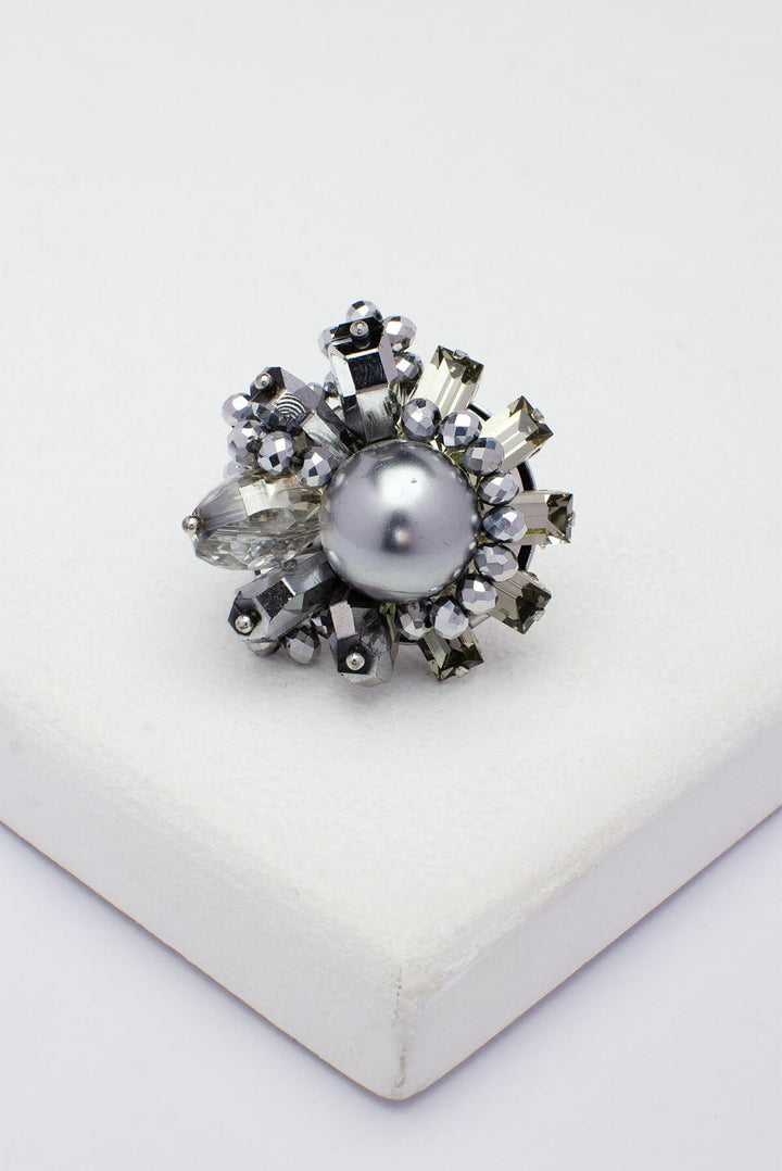 Meteorite Pearl Crystal Silver Ring