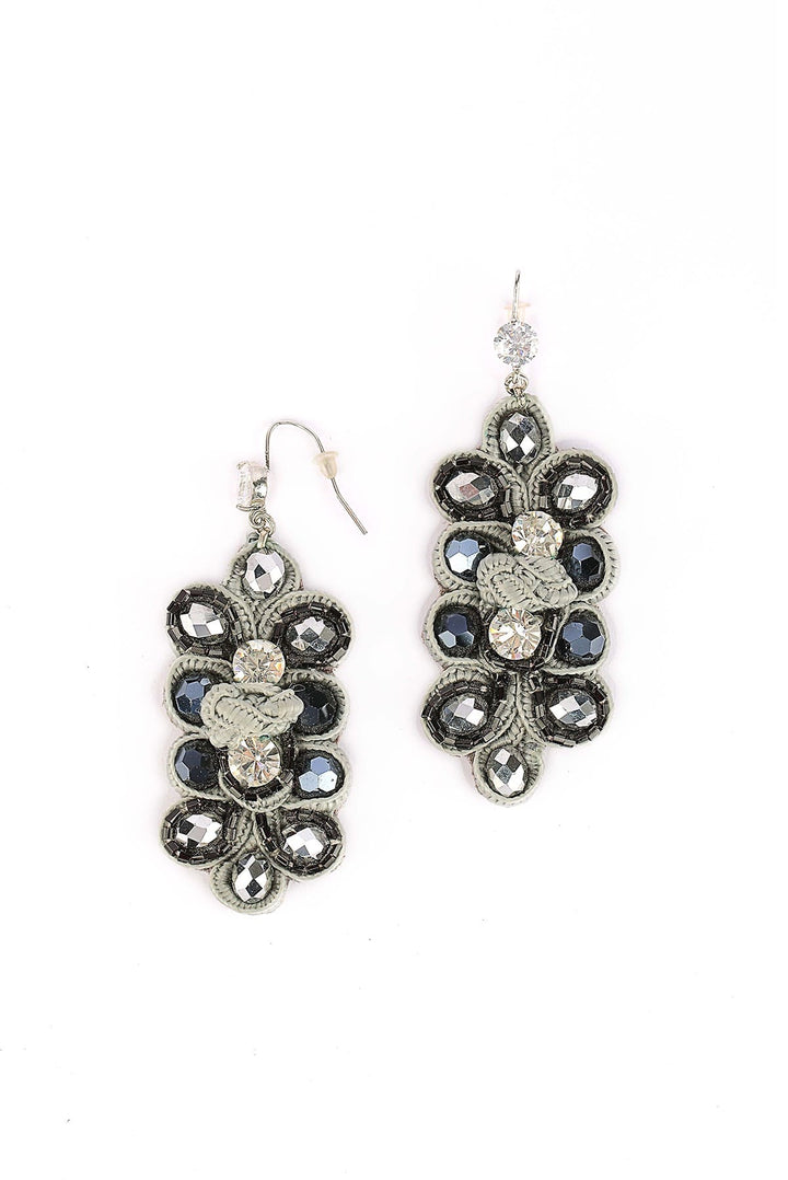 Grey Velvet Cocktail Crystal Studded Earrings