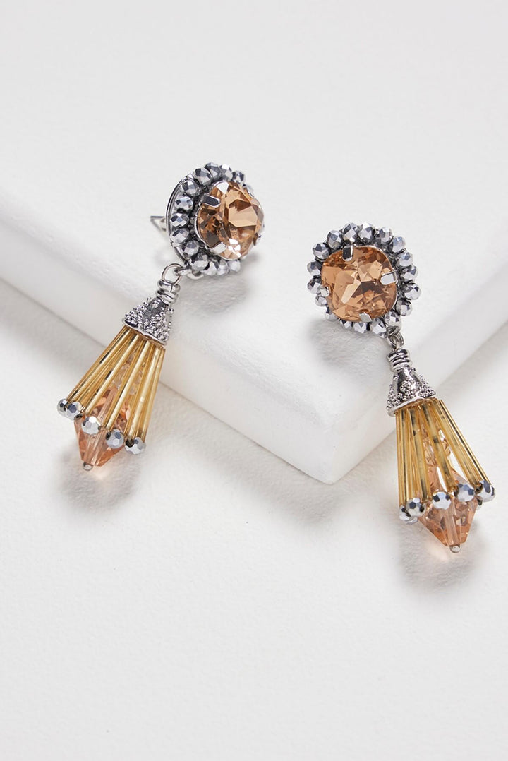 Gold Spade Crystal Earrings