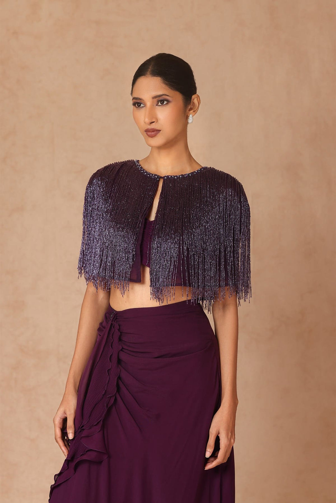 Fringe Capelet With Chiffon Skirt & Ruched Bandeau