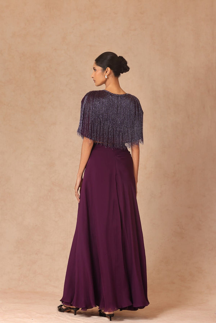 Fringe Capelet With Chiffon Skirt & Ruched Bandeau