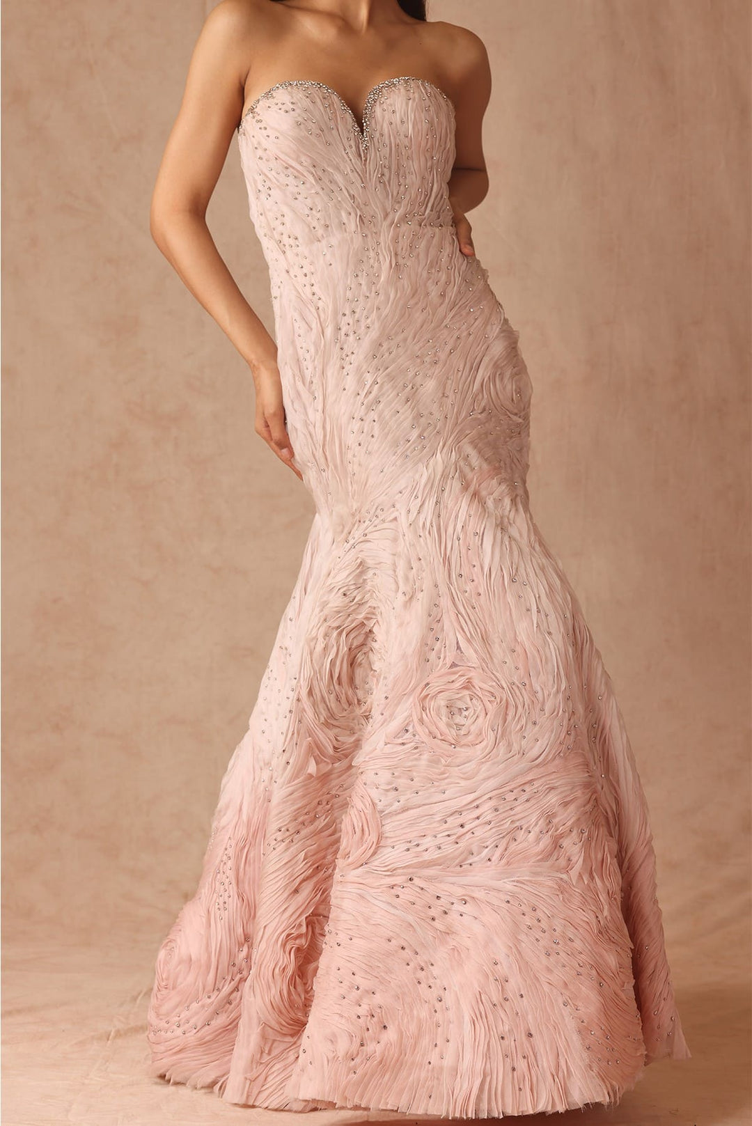 Ombre Textured Gown With 3D Flower Cape