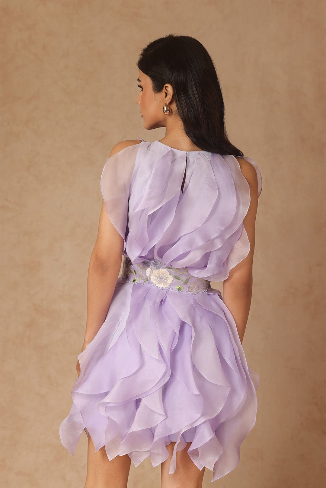 Rosette Ruffle Dress With Belt