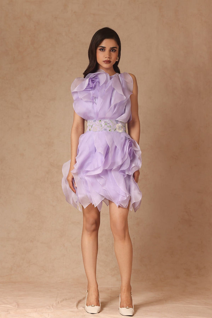 Rosette Ruffle Dress With Belt