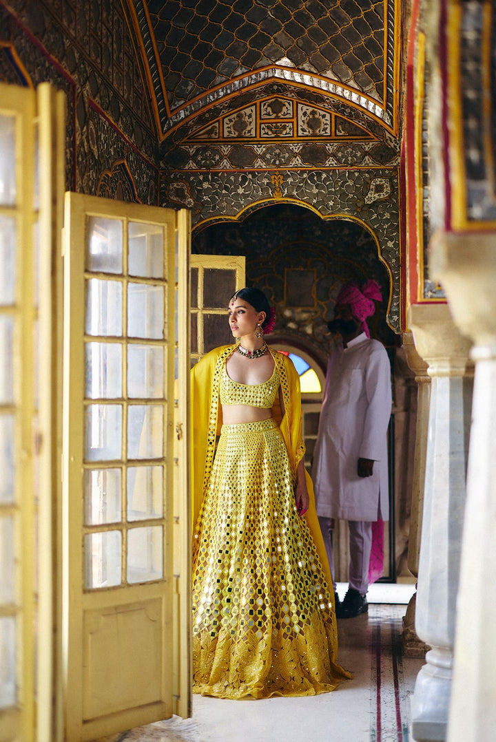 Yellow Choli With Mirror Emb