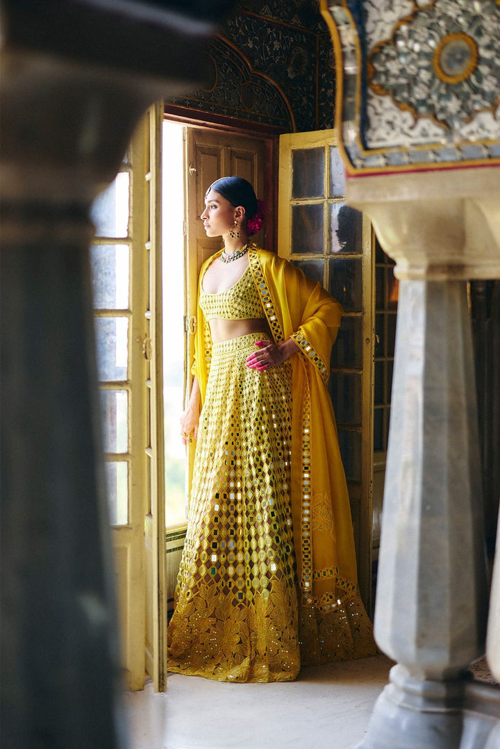 Yellow Choli With Mirror Emb