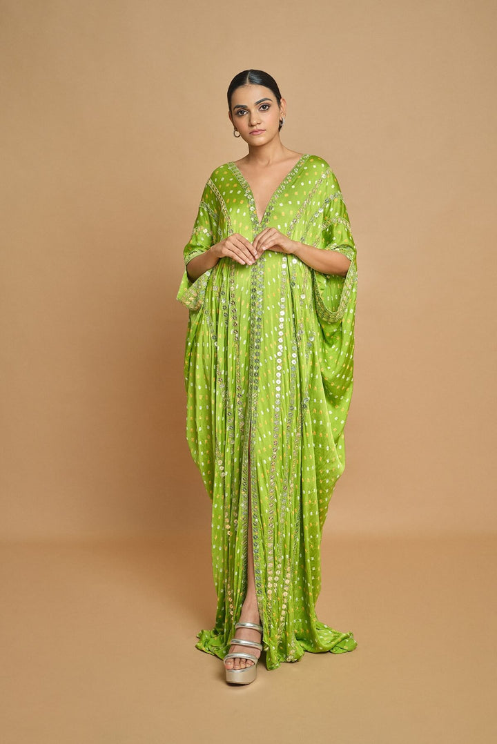 Green Bandhani Long Kaftan