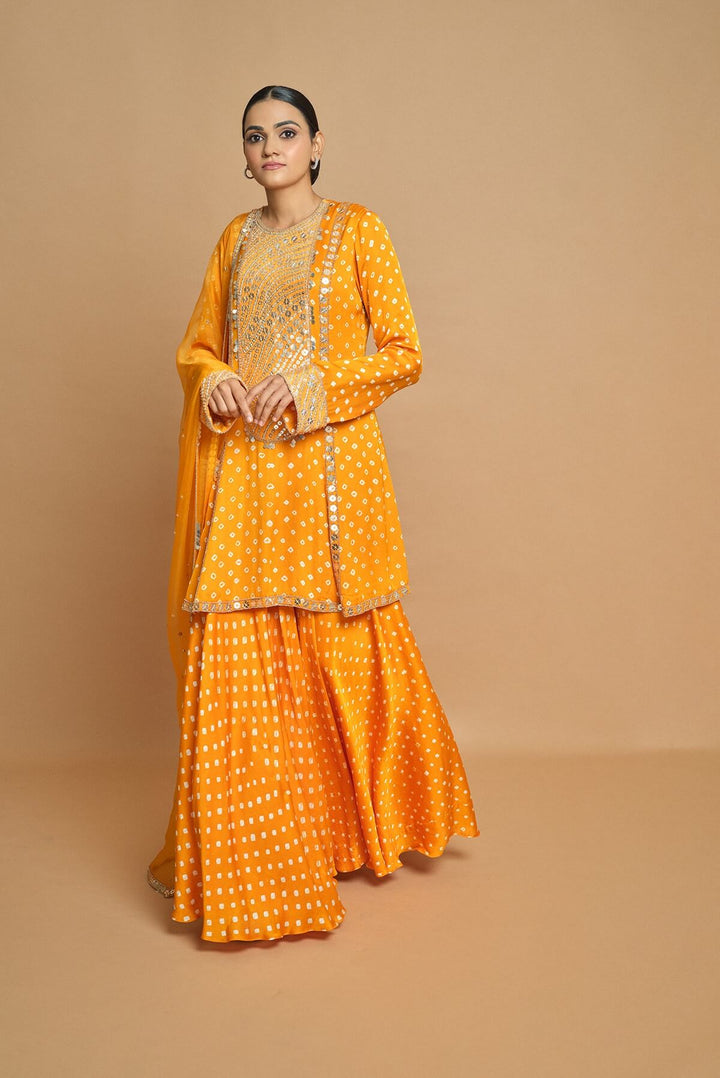 Orange Short Kurta With Yoke