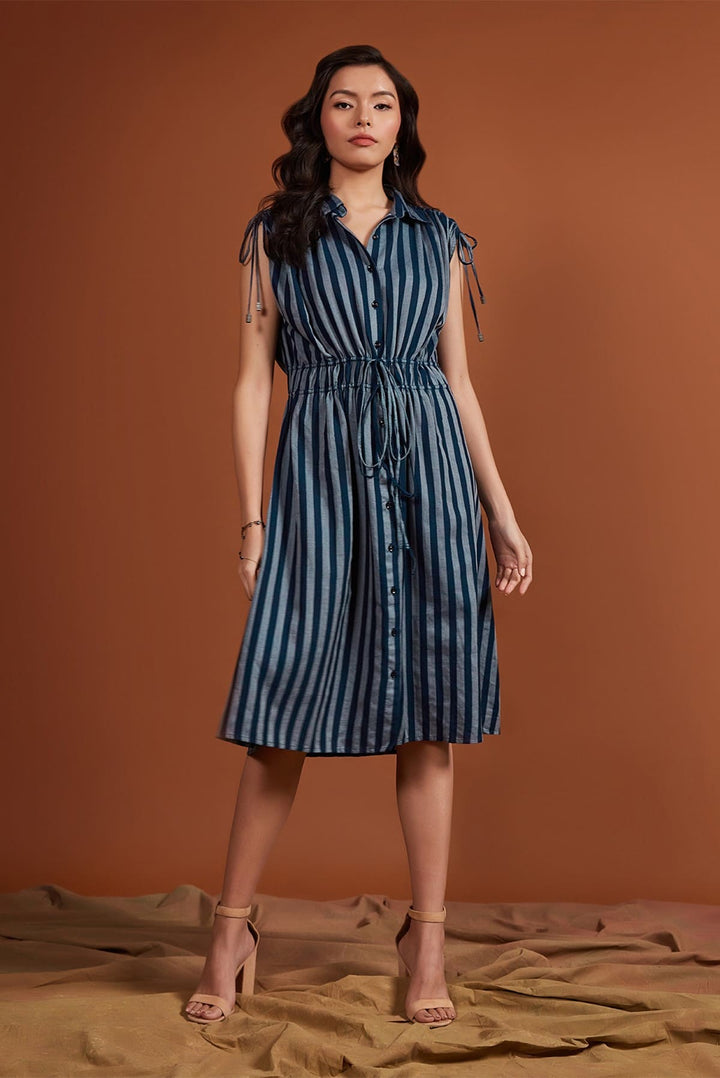 Tencel Navy Stripe Drawstring Dress