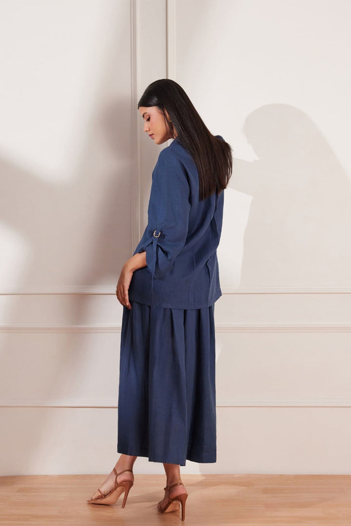 Moroccan Blue Hemp Box Pleat Skirt