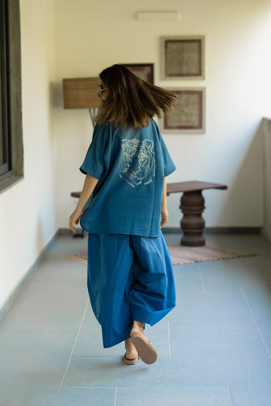 Blue Tiger Pant Suit - Linen Coord Set