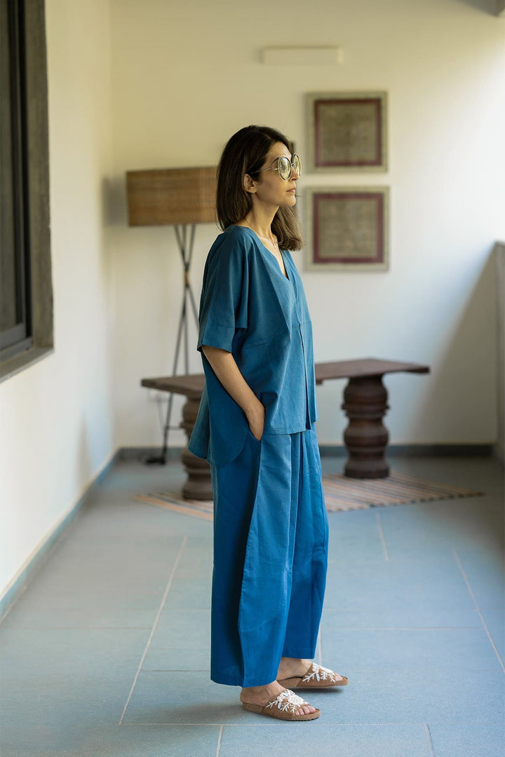 Blue Tiger Pant Suit - Linen Coord Set