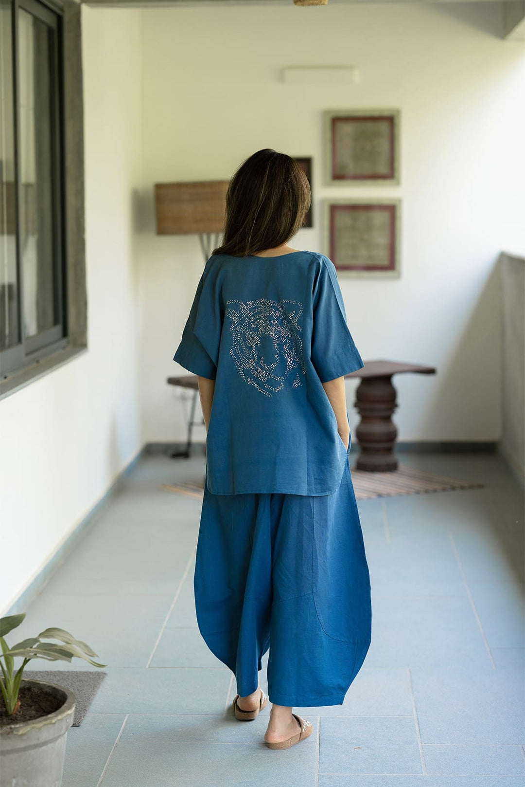 Blue Tiger Pant Suit - Linen Coord Set